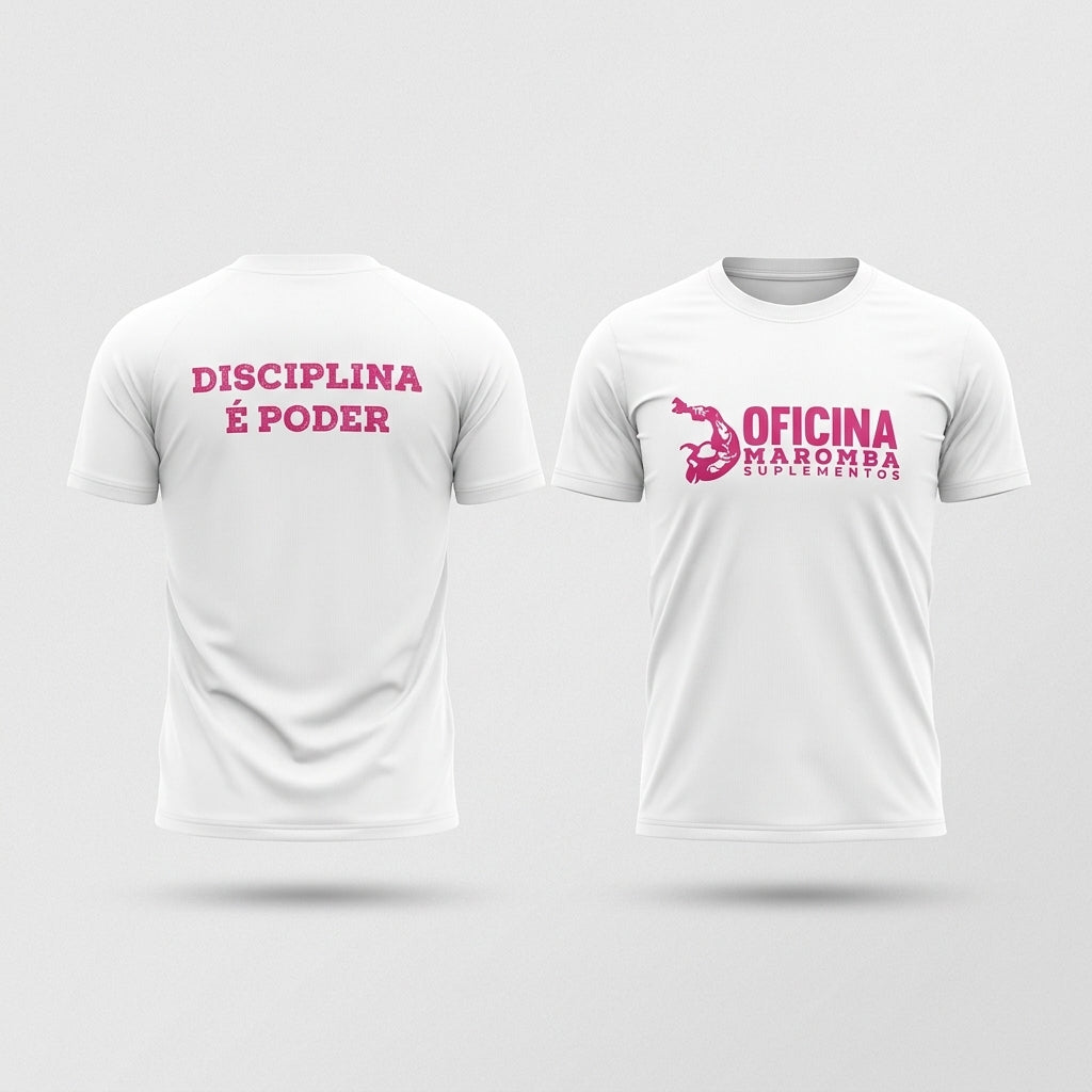 Camisa Oficina Maromba Branca com logo Rosa