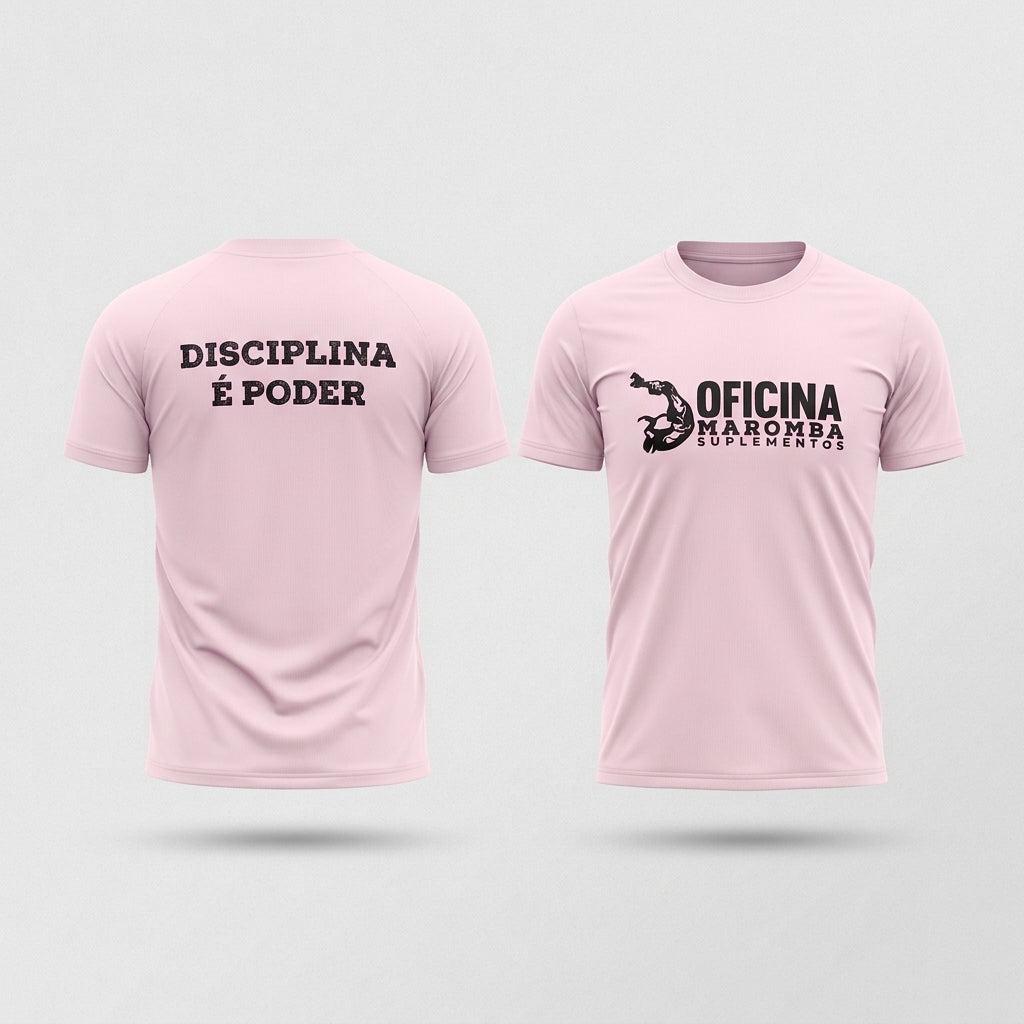 Camisa Oficina Maromba Rosa-bebê com logo preta