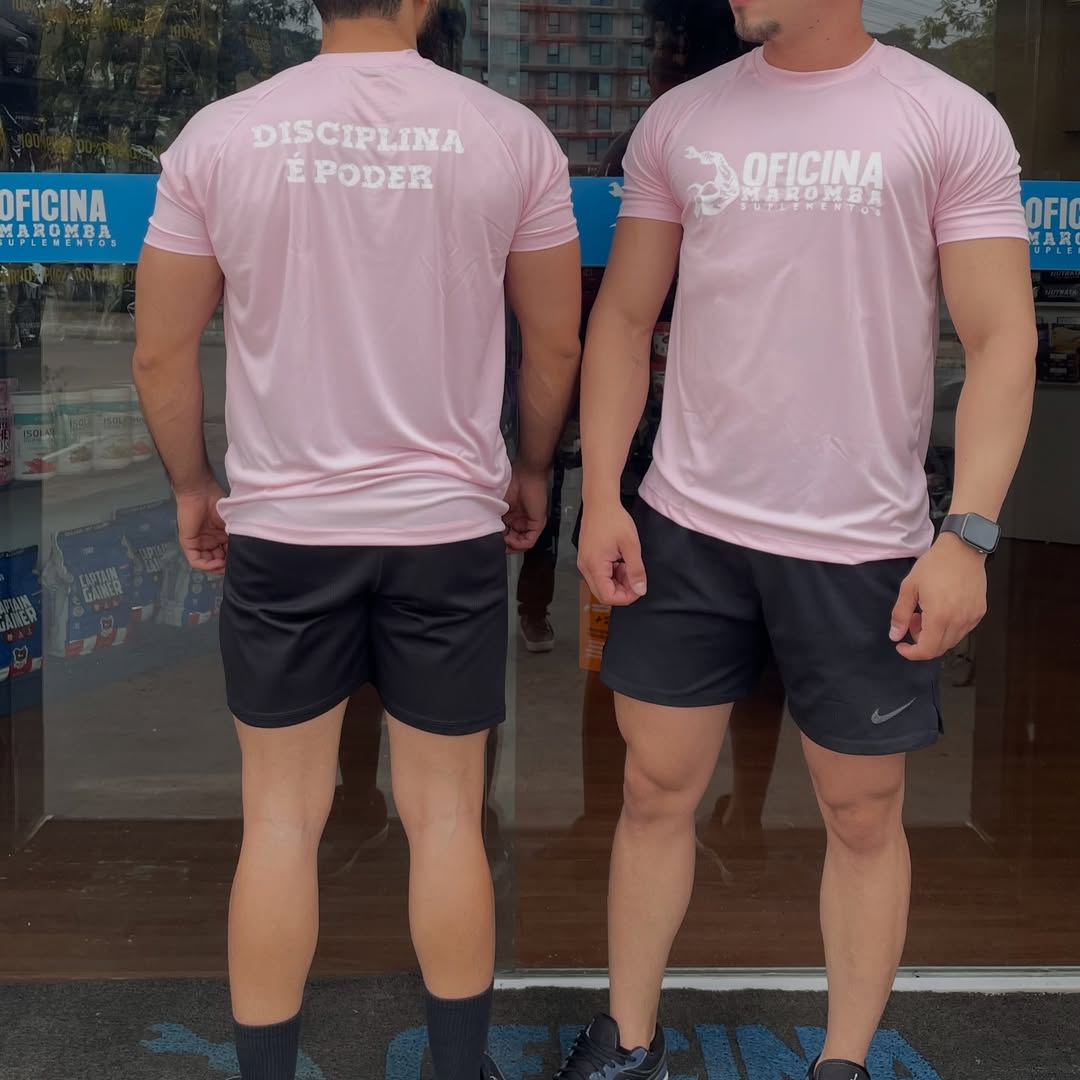 Camisa Oficina Maromba Rosa-bebê com logo branca
